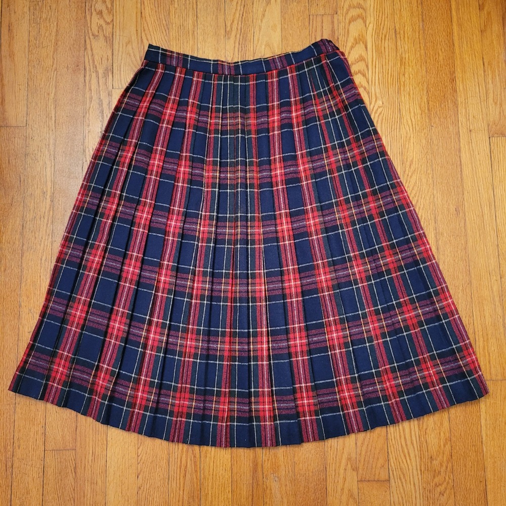 Camden Classics 13 14 Plaid Pleated Maxi Skirt Wool Vintage Red Blue School Girl